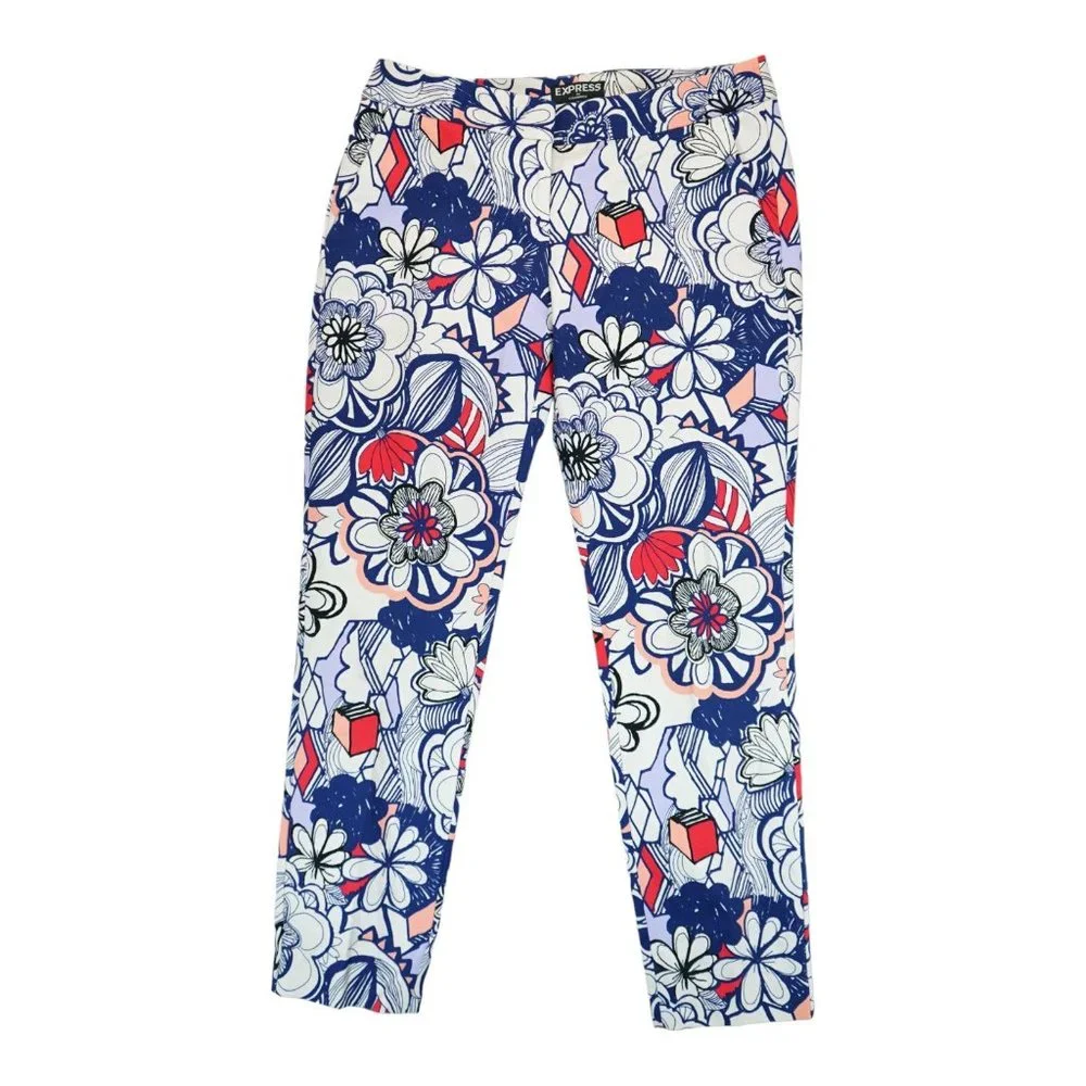 Express Floral Print Columnist Ankle Pant Size 4R Cotton Women's